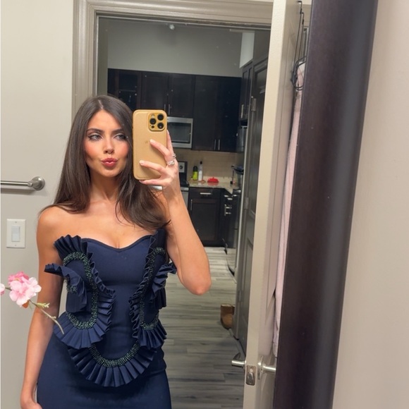 Fashion Nova Dresses & Skirts - Fashion Nova Strapless Navy Dress with Ruffle Accents